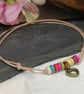 Adjustable cotton cord anklet with multicoloured howlite beads and heart charm - Image 7
