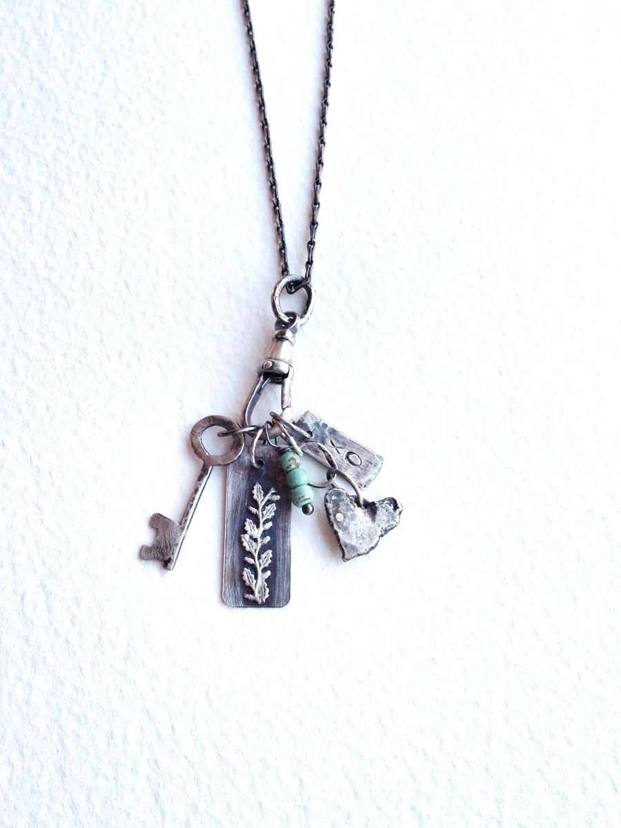 Silver Charm Necklace - Lobster Clasp Charm Necklace - Handmade Necklace