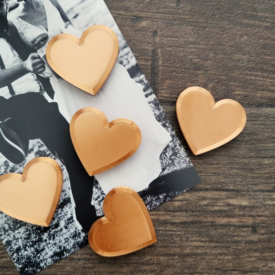 ROSE GOLD HEART fridge magnets set of 5 Magnets Stars 3D printed Photo holders V