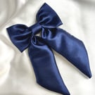 Blue Hair Bow Satin Hair Accessories Big Oversized Hair Bow Clip For Girls Navy