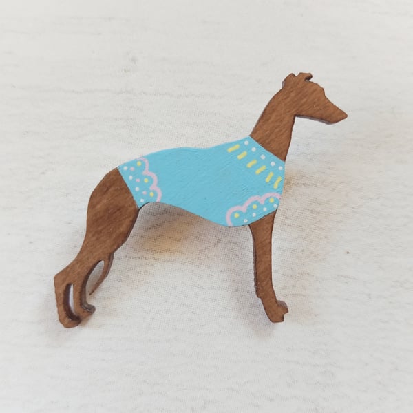 Whippet Brooch, Dog Pin, Animal Lover Pin, Wooden Whippet Pin