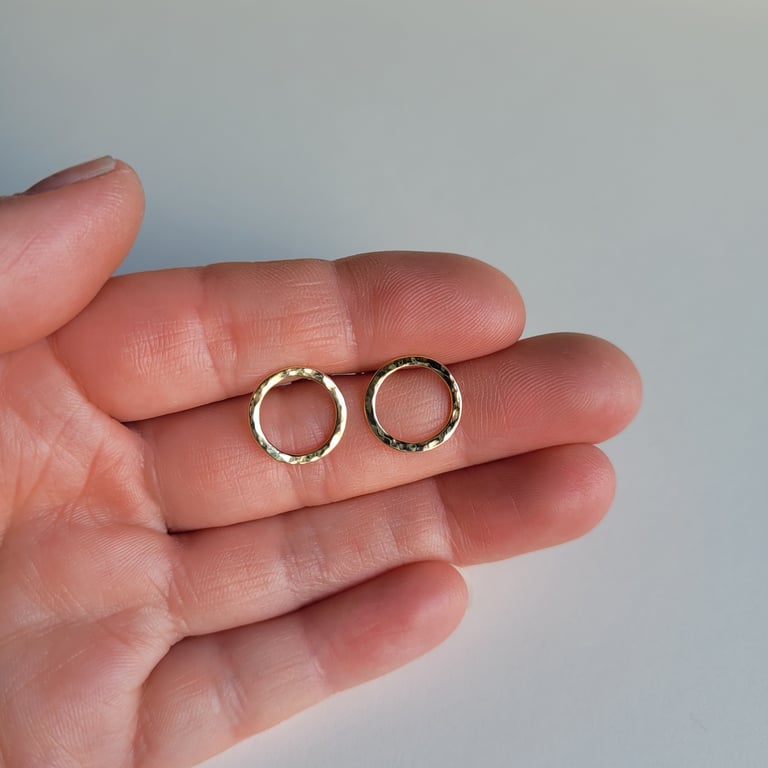 9ct Gold Hammered Circle Studs, Yellow Gold Ring Stud Earrings