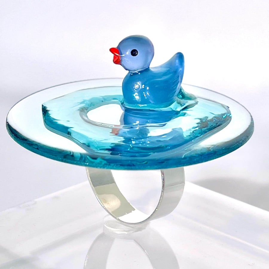 Glow in Dark Duck Pond Ring, Oversized Resin Statement Jewelry