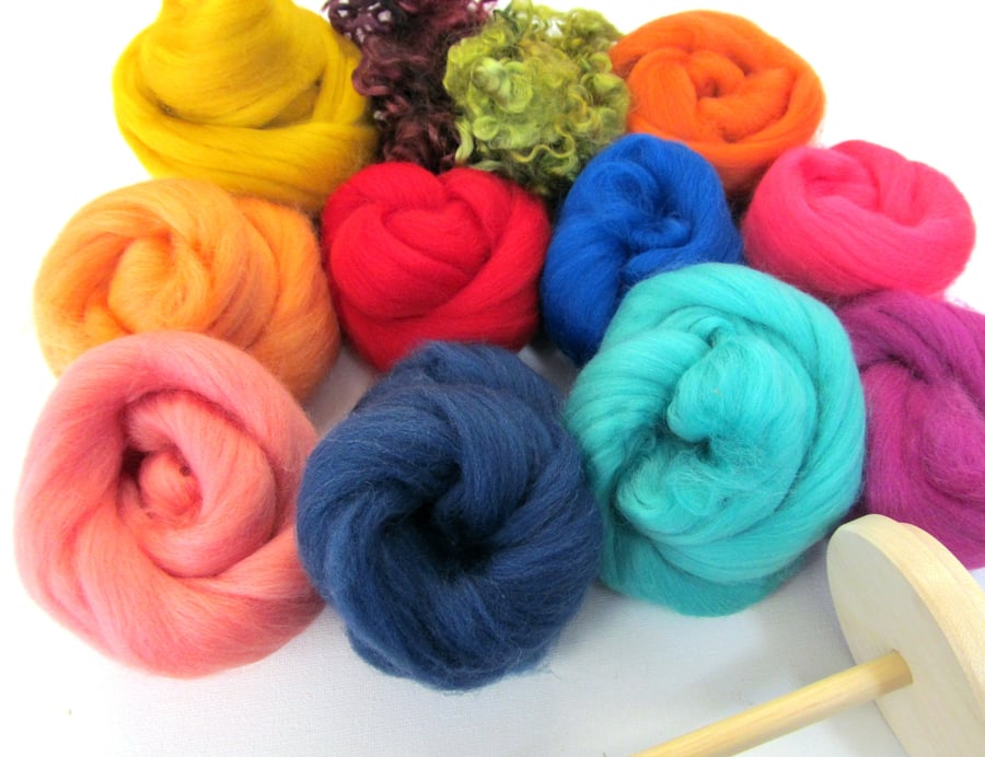 Drop Spindle Kit Learn to Spin your own Yarn Gift Set 200g Wool Boxed 