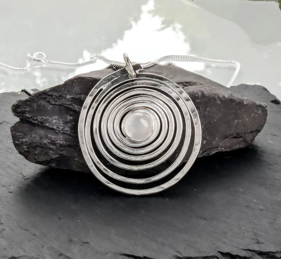 Recycled Sterling Silver Spiral Moonstone pendant: Silver