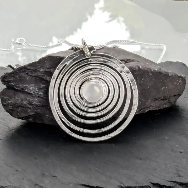 Recycled Sterling Silver Spiral Moonstone pendant: Silver