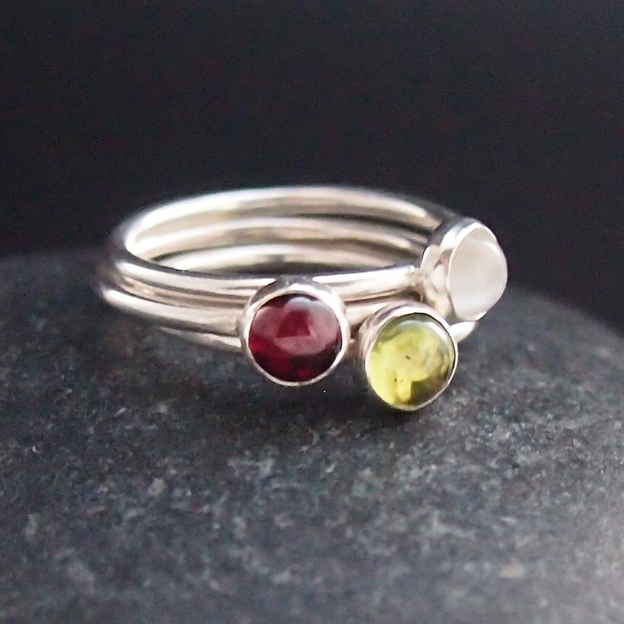  Winter Berries Trio of Silver Rings