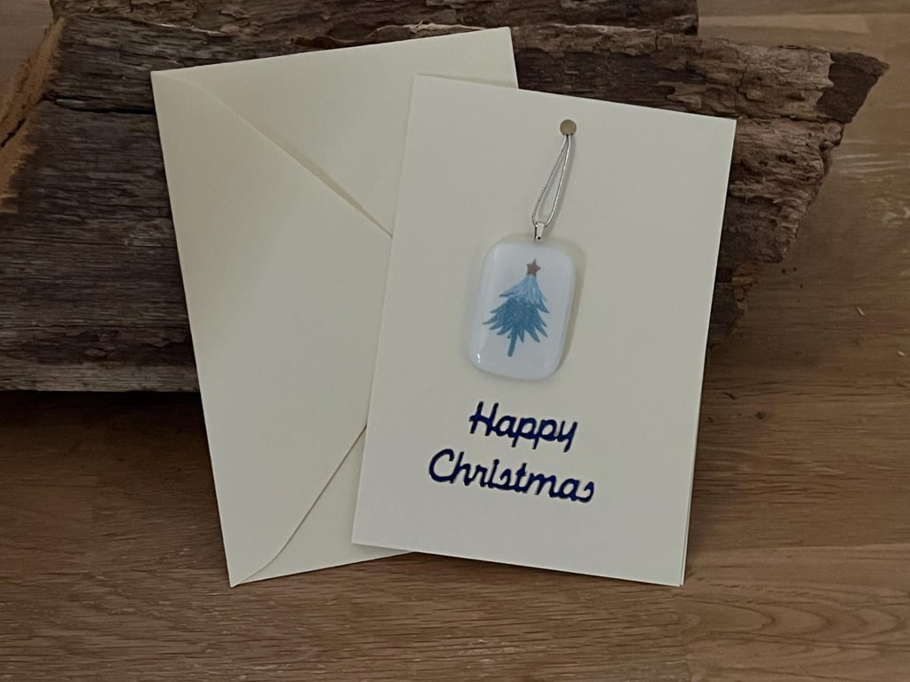 Unique Handcrafted Christmas Card Artisan Fused Glass Tree Decoration Keepsake