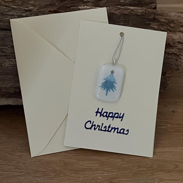 Unique Handcrafted Christmas Card Artisan Fused Glass Tree Decoration Keepsake