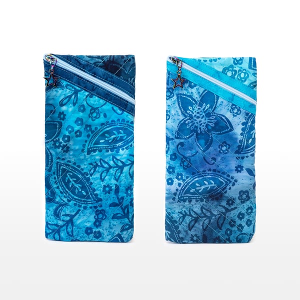 Blue and Aqua Batik Glasses Case Zipped