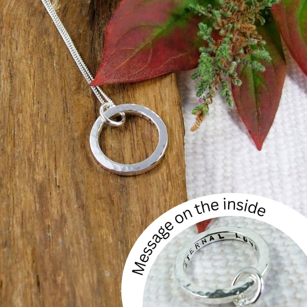 Silver Circle Necklace with 'Eternal Love' Message Inside