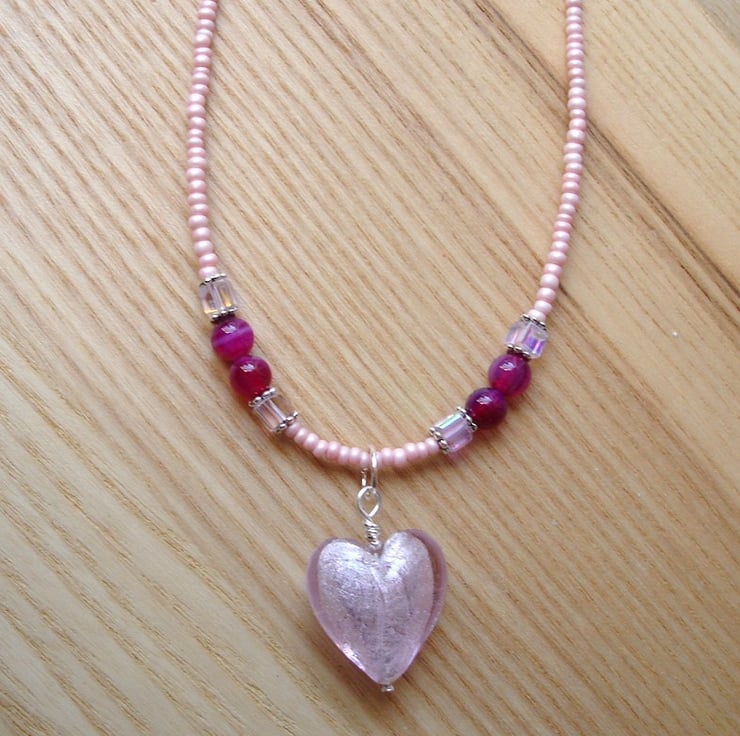 Pink Heart Glass Bead Pendant Folksy