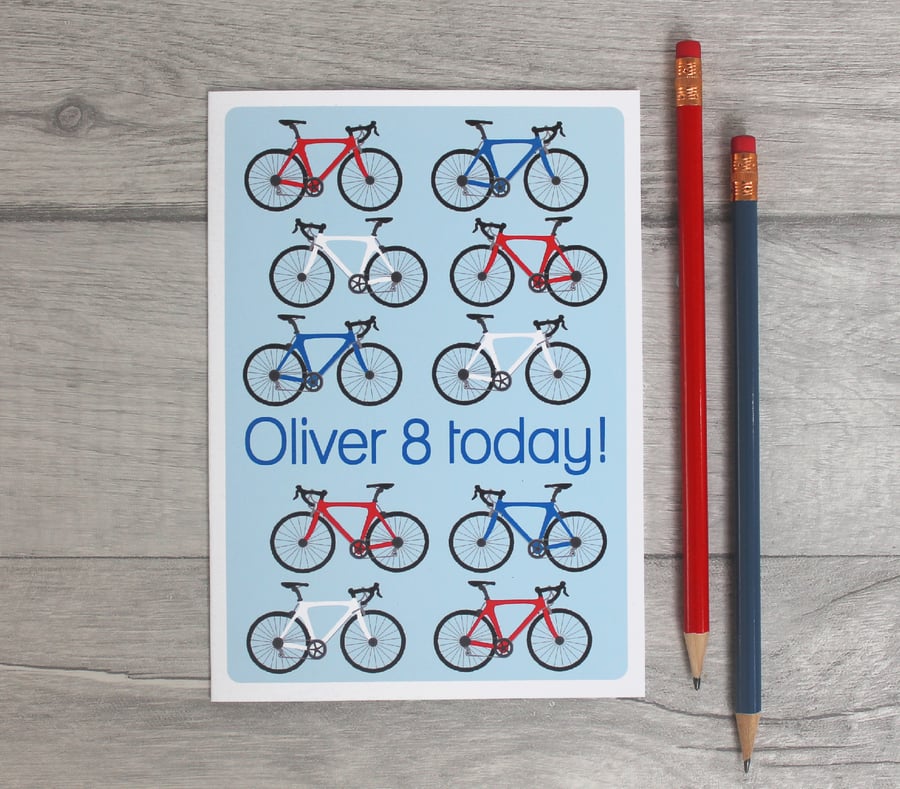 Boys Personalised Bicycle Birthday Card.