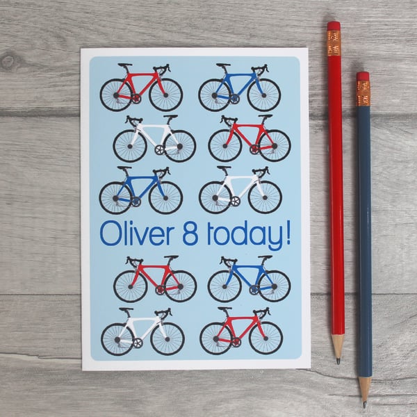 Boys Personalised Bicycle Birthday Card.