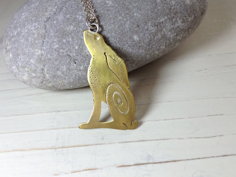 CUSTOM ORDER ONLY. Brass Moongazing Hare Pendant Necklace. 
