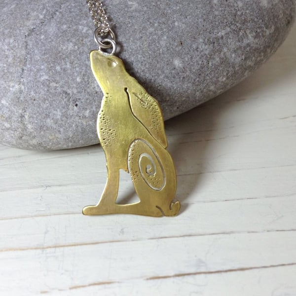 CUSTOM ORDER ONLY. Brass Moongazing Hare Pendant Necklace. 