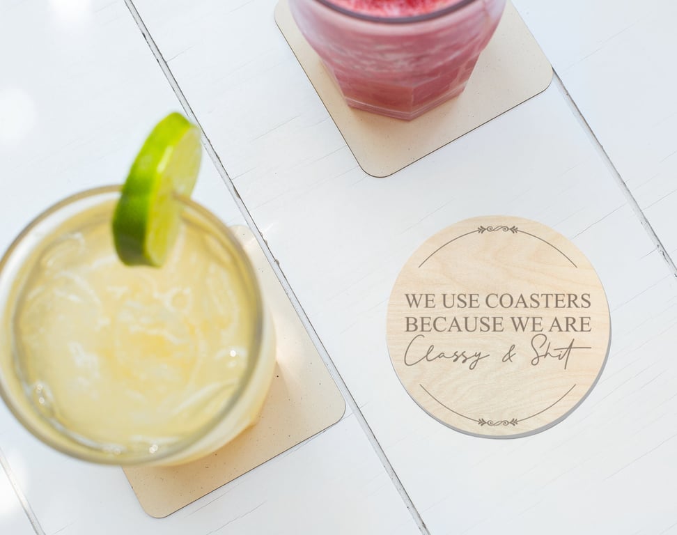 Classy House Warming Engraved Wooden Drinks Coaster Pack of 1,3,5 or 10 Coffee