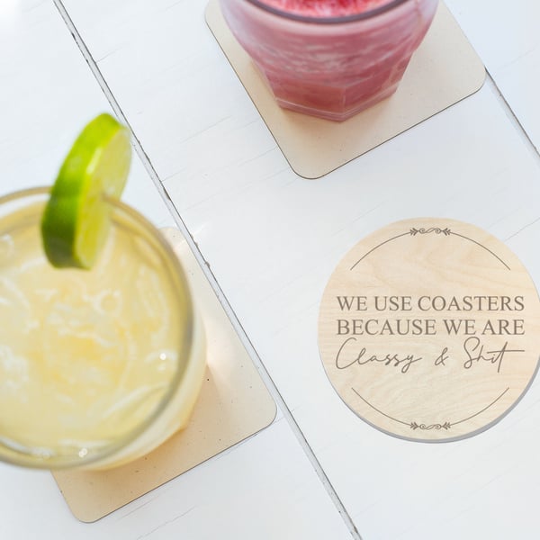 Classy House Warming Engraved Wooden Drinks Coaster Pack of 1,3,5 or 10 Coffee