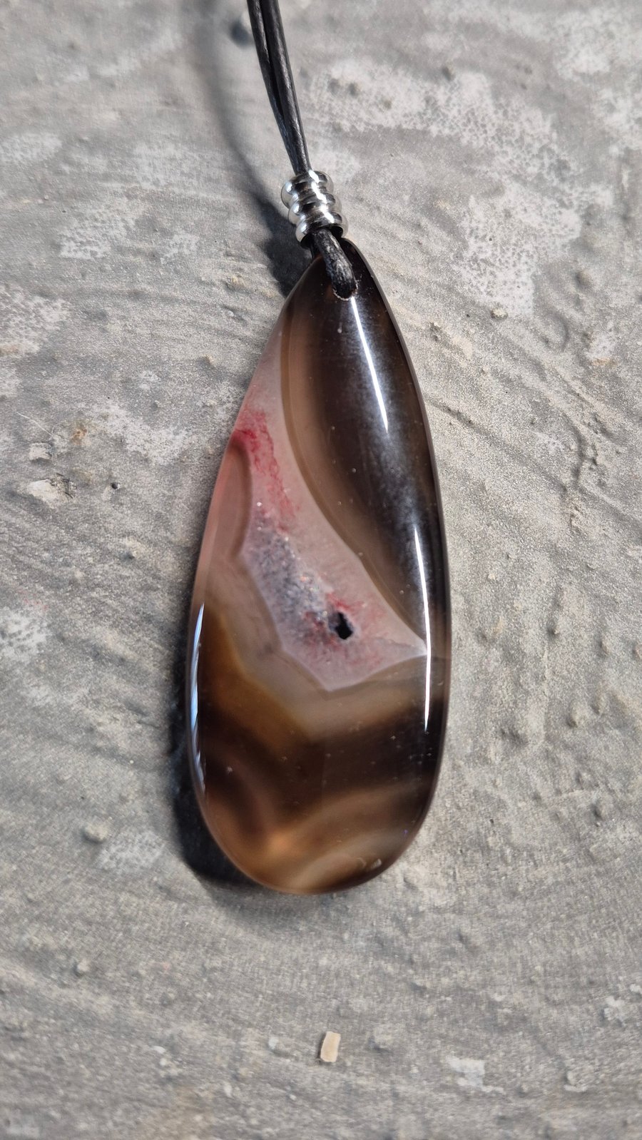 Peachblow Brown Onyx Druzy Geode agate Teardrop Pendant