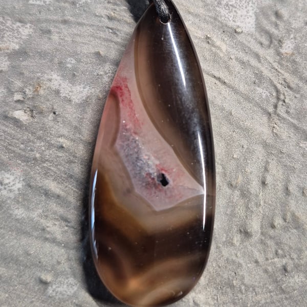 Peachblow Brown Onyx Druzy Geode agate Teardrop Pendant