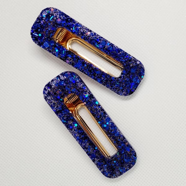 Navy Blue Glitter Hair Clips