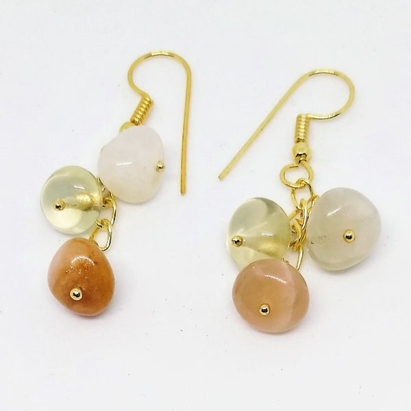 Lemon Quartz White Moonstone & Sunstone Gold Drop Earring