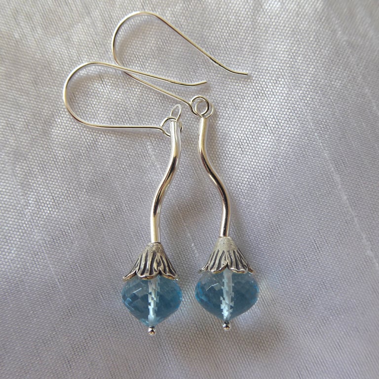 Sky Blue Topaz Earrings with Sterling & Fine Silver