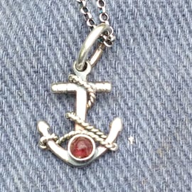 Silver Anchor Thames garnet pendant