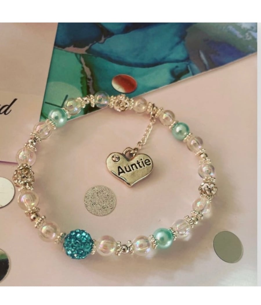 Auntie stretch beaded ab crystal personalised bracelet gift for auntie