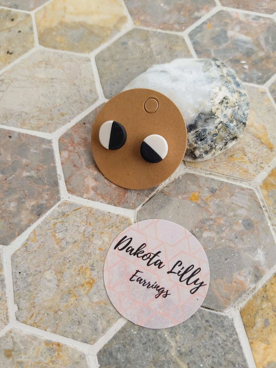 Black and white polymer clay earrings