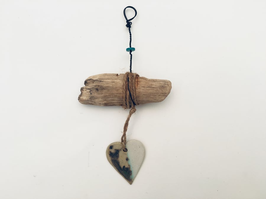 Driftwood, Loveheart hanger, Unique pottery, gift idea, birthday, home decor
