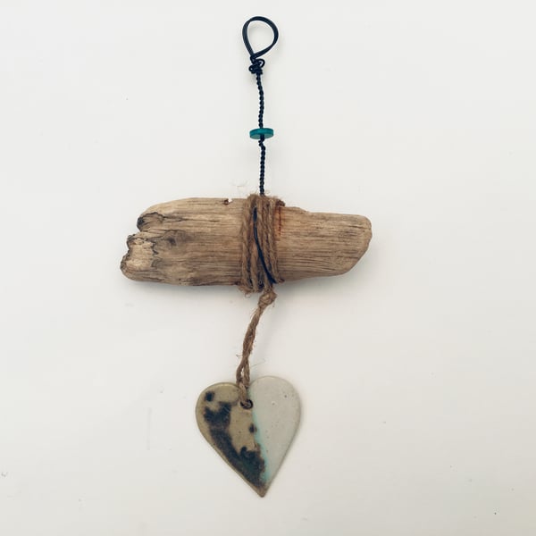 Driftwood, Loveheart hanger, Unique pottery, gift idea, birthday, home decor