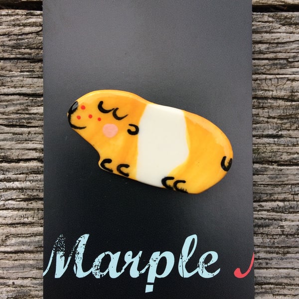 Guinea Pig Porcelain Badge.Ceramic brooch.Guinea Pig.Handmade in Wales,Uk