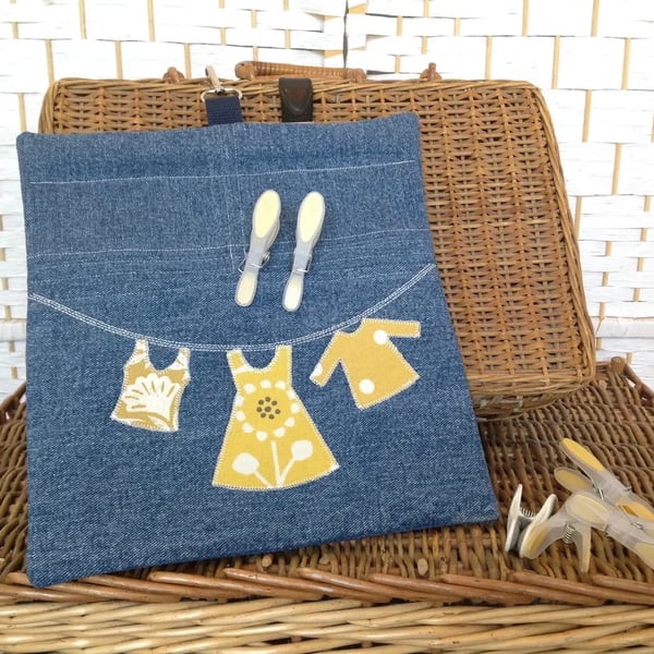 Upcycled jeans peg bag, washing line laundry bag