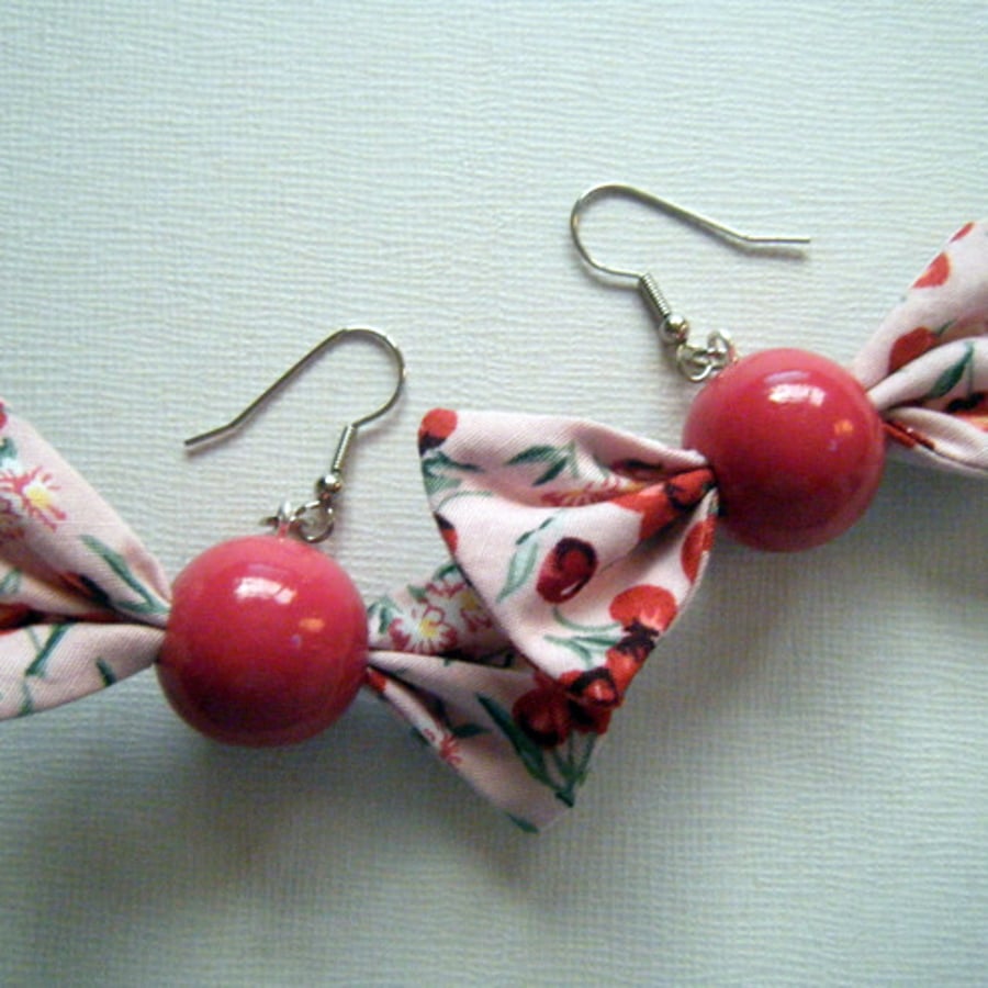 ~Pink Cherry Sweetie Bow Earrings~