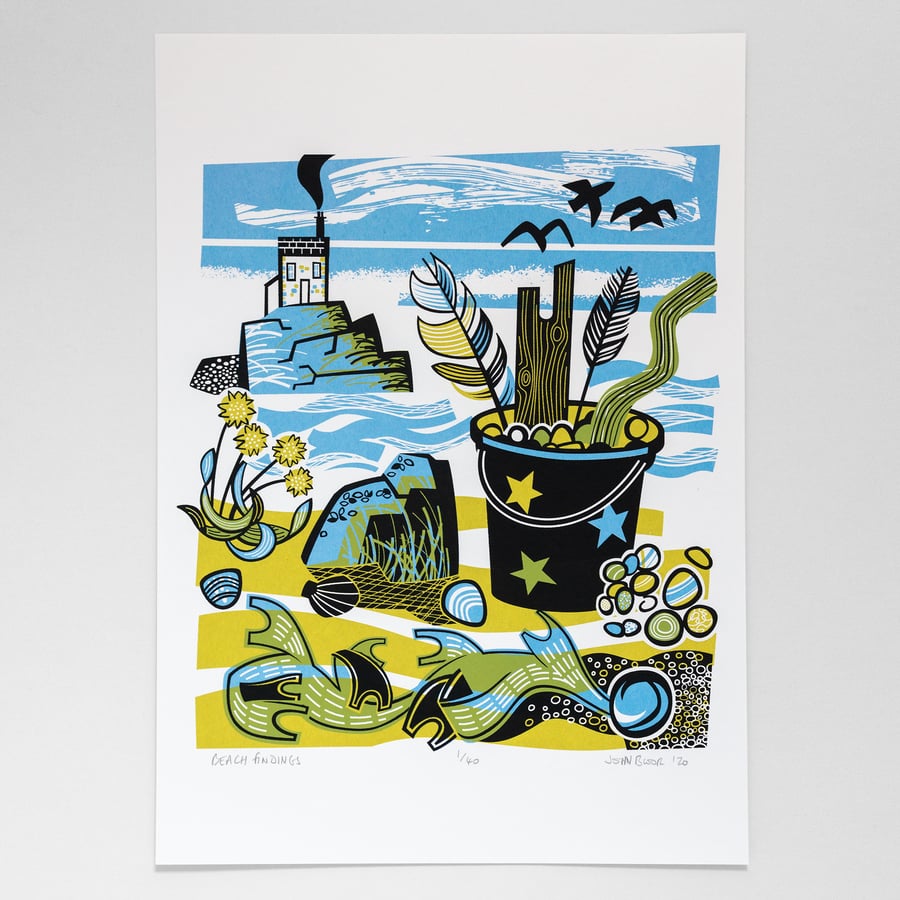 Beach Findings screen print limited edition, hand pulled print