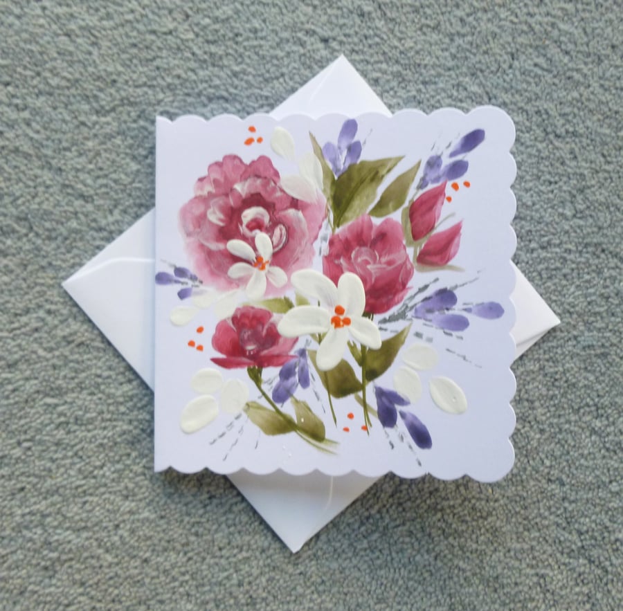 original art hand painted floral greetings card ( ref F 280 )
