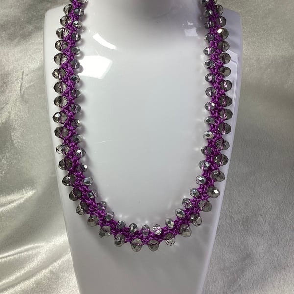 Choker, crochet necklace, purple and grey choker.