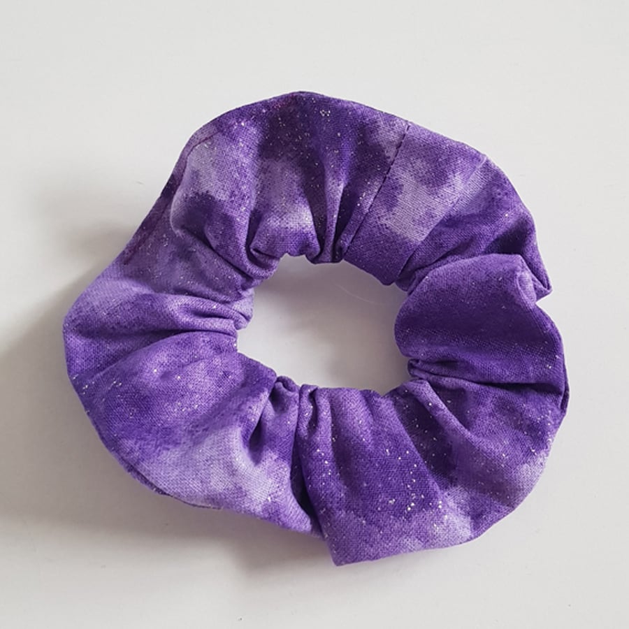 Purple Glitter Cotton Scrunchie - Handmade Hair Tie