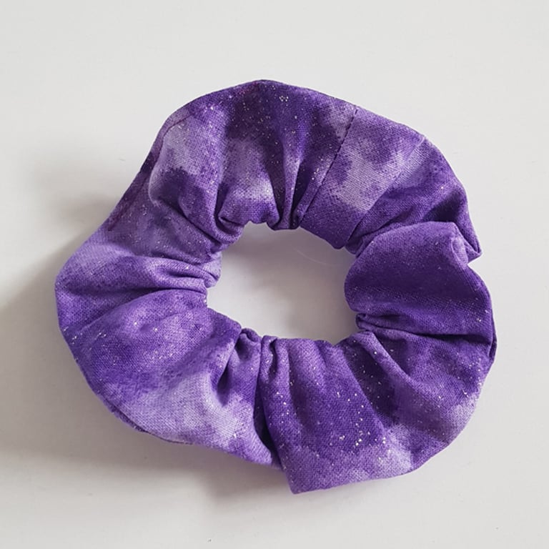 Purple Glitter Cotton Scrunchie - Handmade Hair Tie