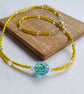 Azure Sun - Yellow and Aqua Artisan Glass Bead Necklace - Image 1