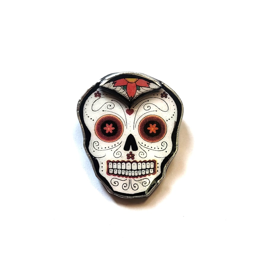 Statement Mexicana Day of the Dead Sugar Skull Brooch by EllyMental