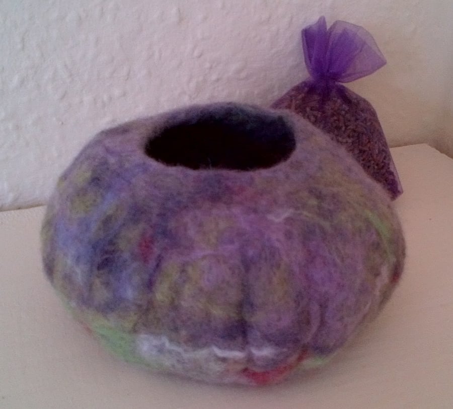 Purple & Green Merino Wool Felted Bowl