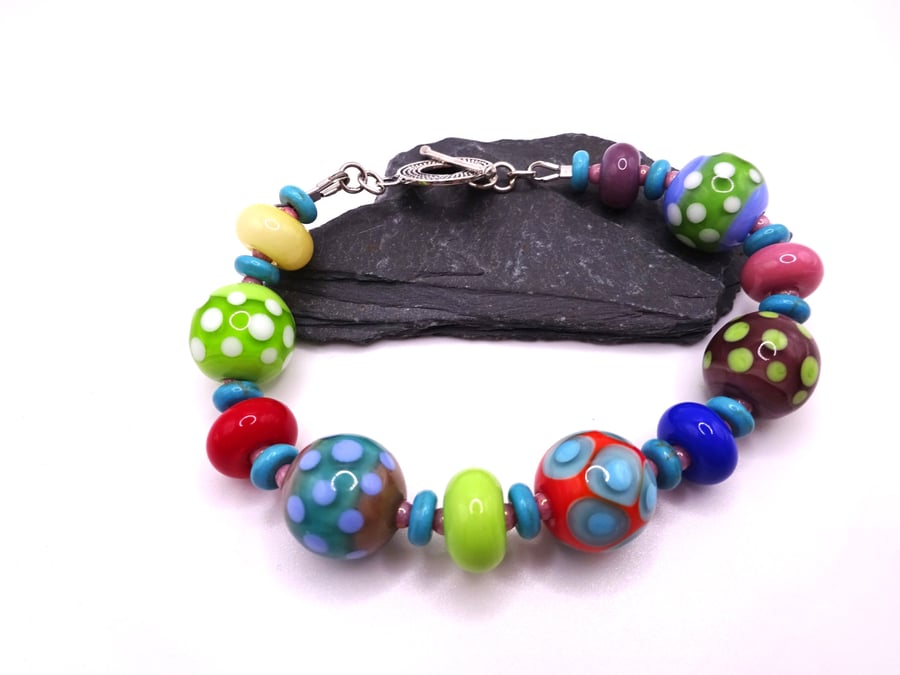 lampwork glass polka dot bracelet