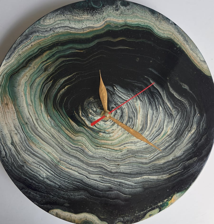 "Forest Dream" Hand-Painted Fluid Art Wall Clock, Silent Home Decor