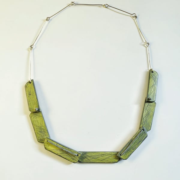 Unusual silver and ochre chain necklace