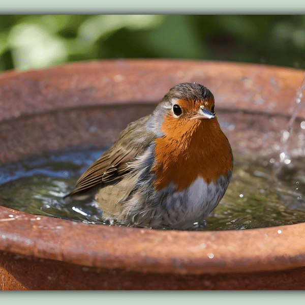 Robin In Bird Bath Blank Greeting Card A5