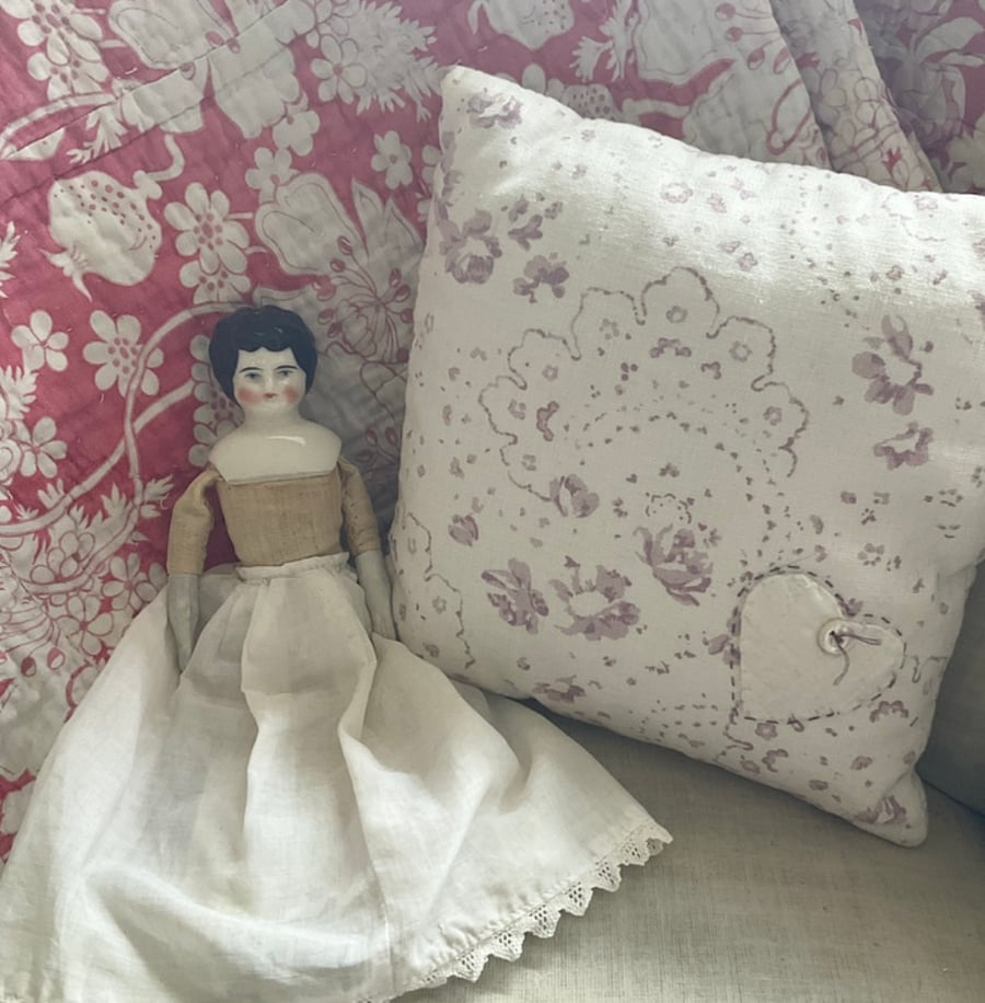 Vintage Cabbages and Roses fabric cushion