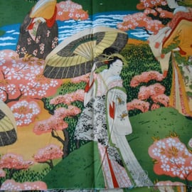 Fat Quarter Japanese Ladies Geisha Garden Scenic 100% Cotton Quilting Fabric