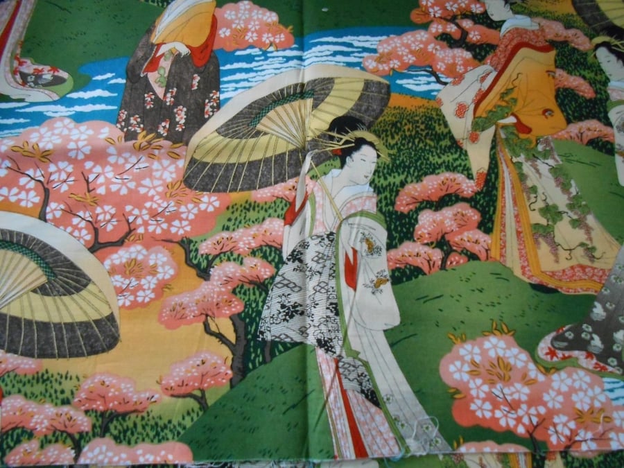 Fat Quarter Japanese Ladies Geisha Garden Scenic 100% Cotton Quilting Fabric